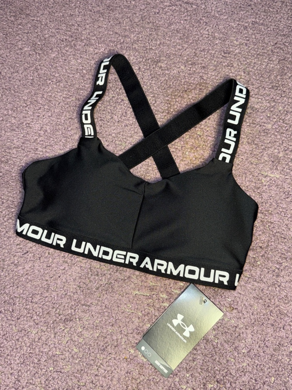 Under Armour Black Crossback Sports Bra with Logo Band *BRAND NEW*